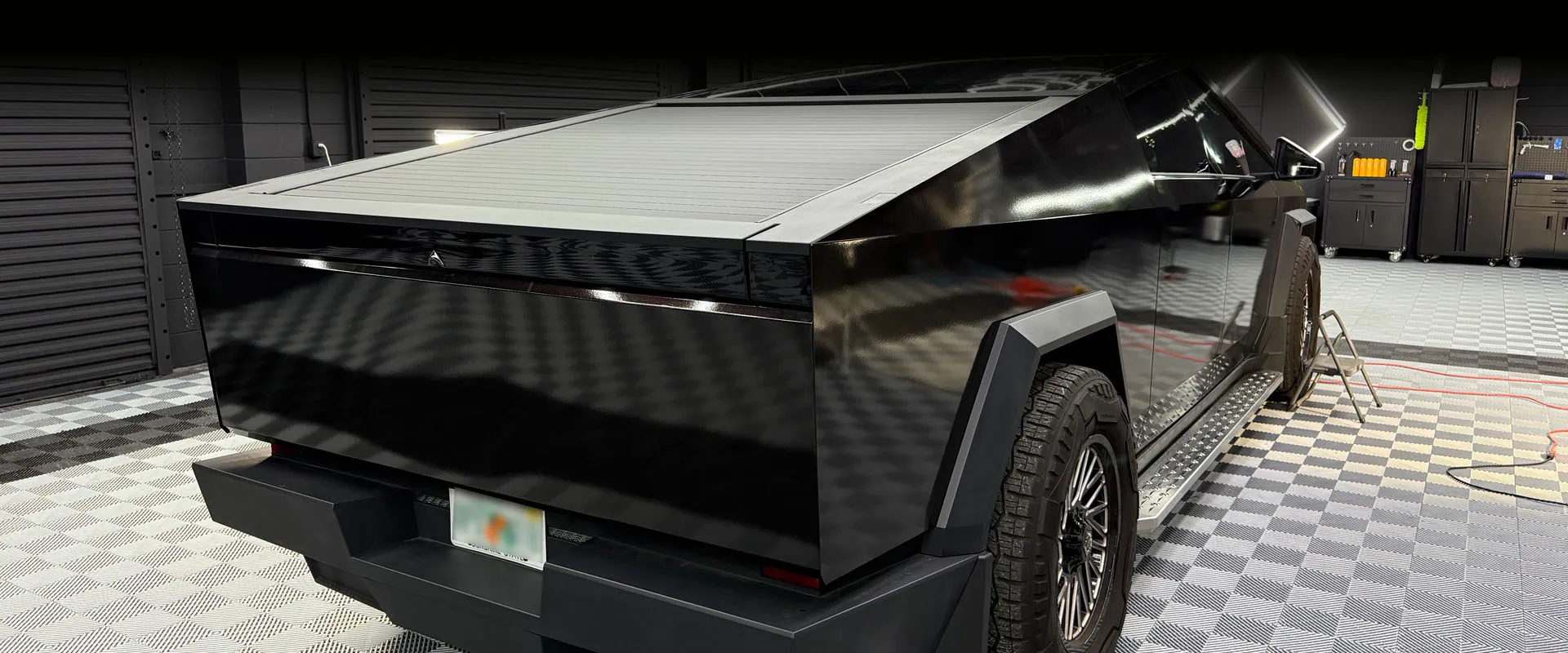 Black Tesla Cybertruck rear view