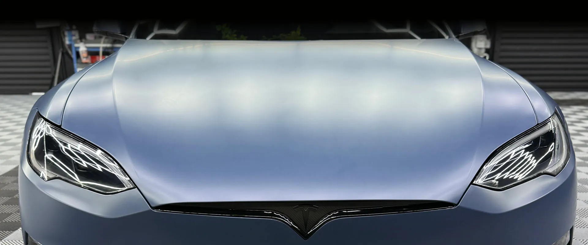 Matte blue Tesla Model S Plaid with stealth PPF